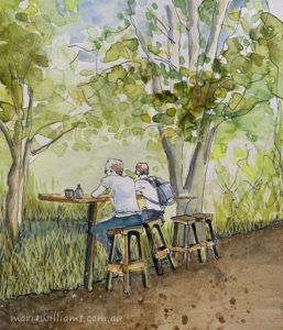 Sketching cafe scenes by Gela-Marie Williams